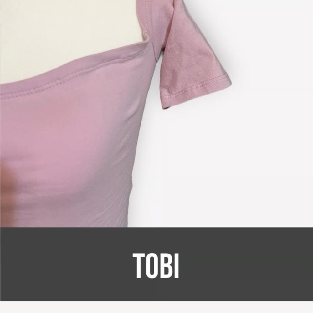 TOBI Dusty Rose Square Neck Short Sleeve Top
